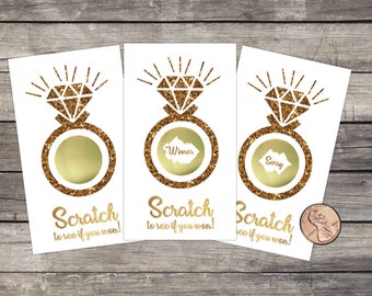 Bridal Shower Scratch Off Game Cards, 10ct, Shower Favor, lottery scratch off, shower game, Wedding Shower, Gold Glitter, Diamond Ring