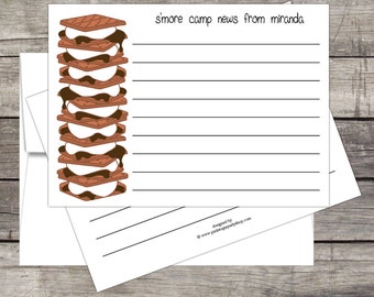 Summer Camp Stationery, 20ct Notes From Camp,FREE Shipping, S'mores note cards, kids stationery, summer camp letters, camp notes, kids camp
