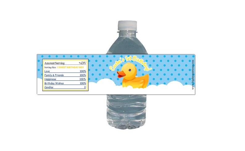 Rubber Duck Water Labels Birthday Party Blue or Pink Polka Dots Rubber Ducky Waterproof Bottle Labels Rubber Duck Birthday Ducky image 2