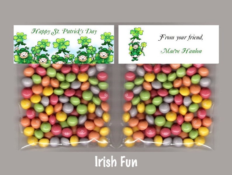 St. Patrick's Day Goody bag and topper, Leprechaun theme, school party treat bag, St Pat's Day, kids party favors, image 1