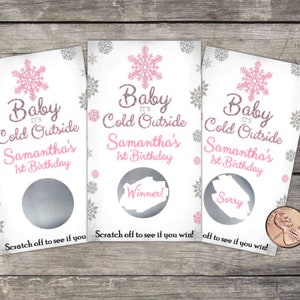 Winter Wonderland Birthday Scratch Off Game: Pink & Silver Snowflakes