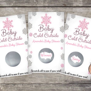 Baby Shower Scratch Off, Shower Game, Baby it's cold outside, Winter Wonderland, party game, scratch offs, lottery, Pink Silver, Snowflakes