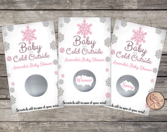 Winter Wonderland Baby Shower Scratch Off Game: Pink & Silver Snowflakes