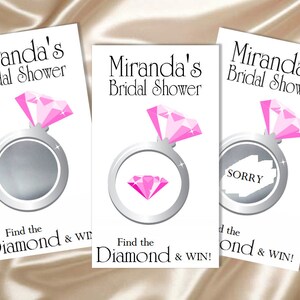 Jeu à gratter pour la douche nuptiale, cartes de jeu de loterie, douche nuptiale rose, bague en diamant, billets à gratter, faveur de la douche nuptiale,