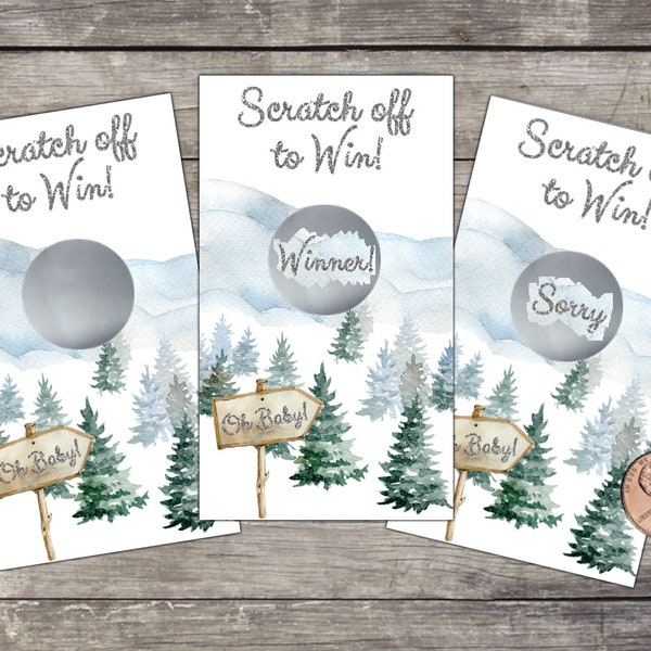 Baby Shower Winter Wonderland Evergreen Scratch Off Game Cards, 10ct, Baby Shower Favor, lottery scratch off, baby shower game, Shower game