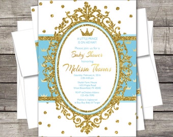 Prince Baby Shower Invitation, Blue Boy Shower, Silver Glitter, Gold Glitter Glitter, Royal Crown, Baby Boy Shower, Baby Shower invitation