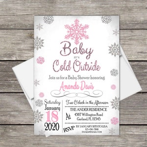 Baby Shower Hershey Kisses® Labels Winter Wonderland Baby it's cold Outside Baby shower favors Pink Glitter Winter Theme Baby Shower image 3