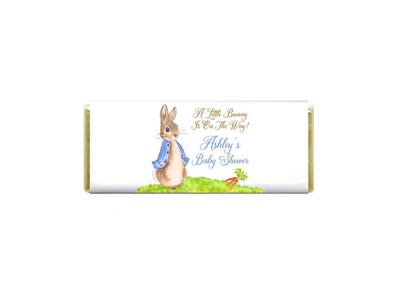 Baby Shower Candy bar Wrapper & Foil, Peter Rabbit Theme, Gold Foil, Rabbit Baby shower Favor, Baby Shower decor, custom candy wrapper image 2