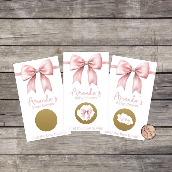 Pink Bow Baby Shower Scratch Off Game: Gold or Silver Circles