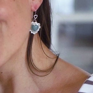 boucle d'oreille argent massif, aiguë marine, bleu ciel,romantique, bohème , gypsy, adorable, amour, maman image 2