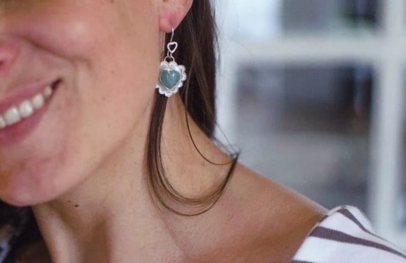 boucle d'oreille argent massif, aiguë marine, bleu ciel,romantique, bohème , gypsy, adorable, amour, maman image 2