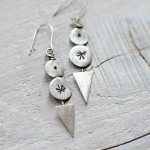 long solid silver earring, MADE TO ORDER, ethnic, tribal, arrow, triangle
