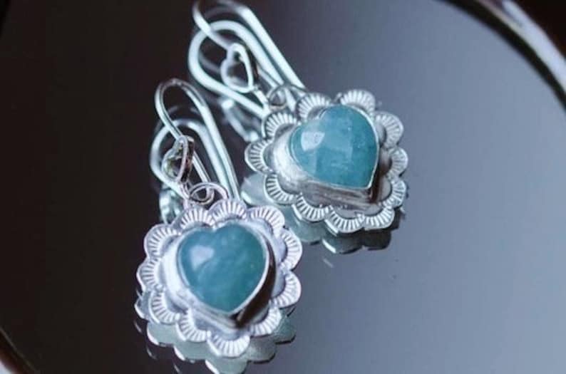 pendiente de plata maciza, azul marino agudo, azul cielo, romántico, boho, gitano, adorable, amor, mamá imagen 1