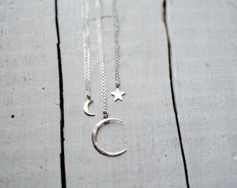 collier délicat argent massif à choisir  étoile ou lune,minimaliste,moderne,  ,nature