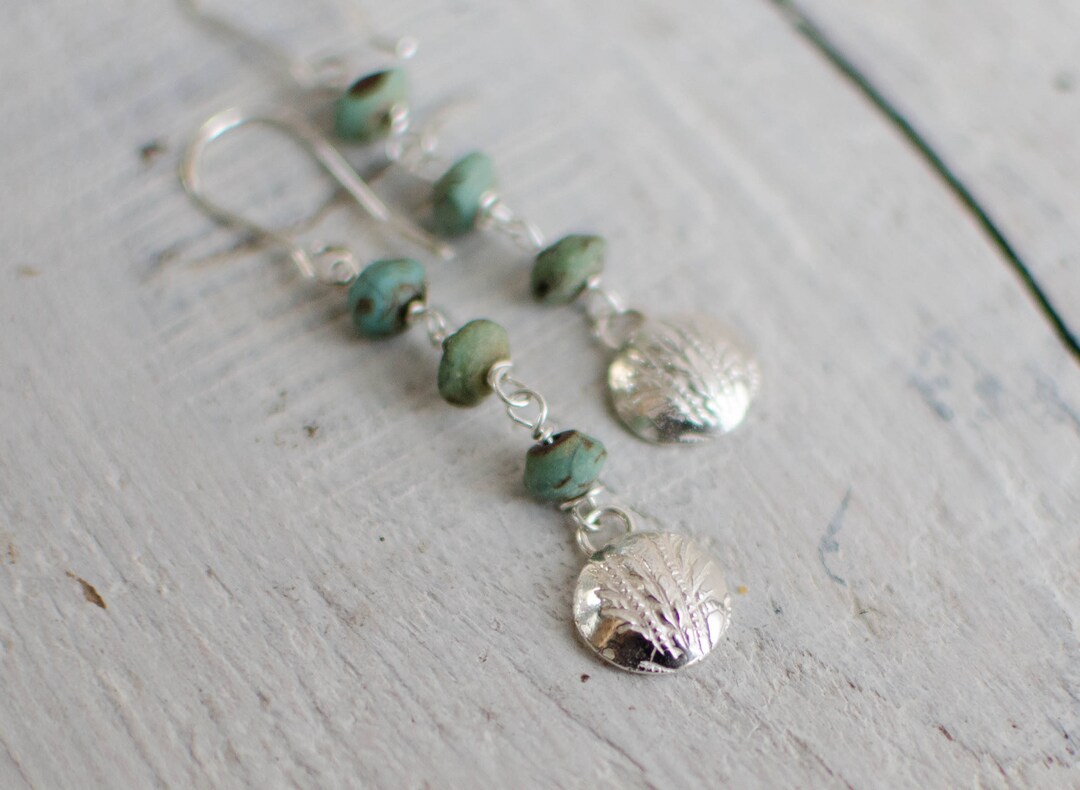 Boucle d'oreille ethnique turquoise argent massif ,turquoise , nature , longue boucle - Etsy France