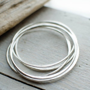 weekly lot 7 solid silver bangle bracelet, 2 mm irregular, plain, timeless, weekly, minimalist