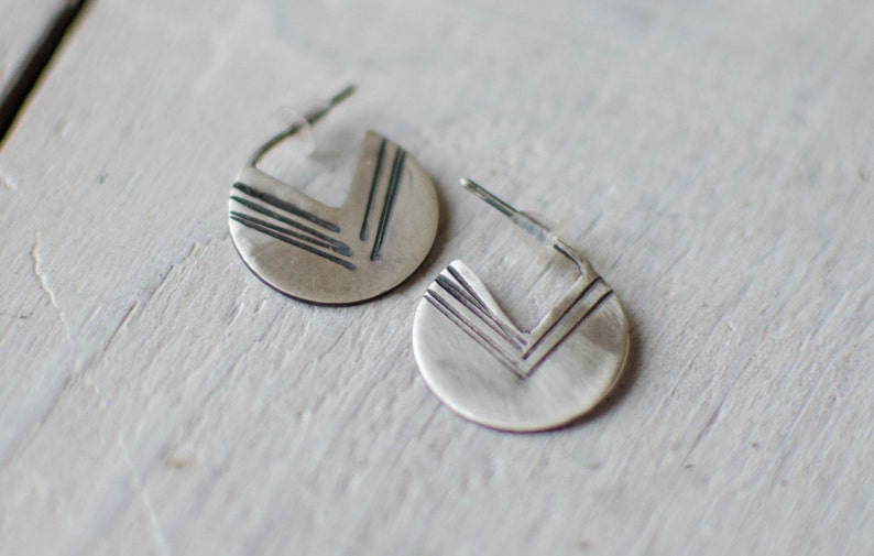 minimalist solid silver earring, modern, creole, circle image 2