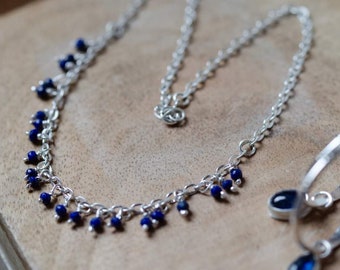 collier argent massif ,bleu,minimaliste, breloque , lapis lazuli,, artisan bijoutier