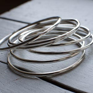set of 3 solid silver bangle bracelet, 3 mm weekly, ON ORDER, plain, timeless, weekly, minimalist