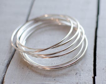 Solid silver weekly bangle bracelet, 2 mm, ON ORDER, plain, timeless, minimalist, customizable