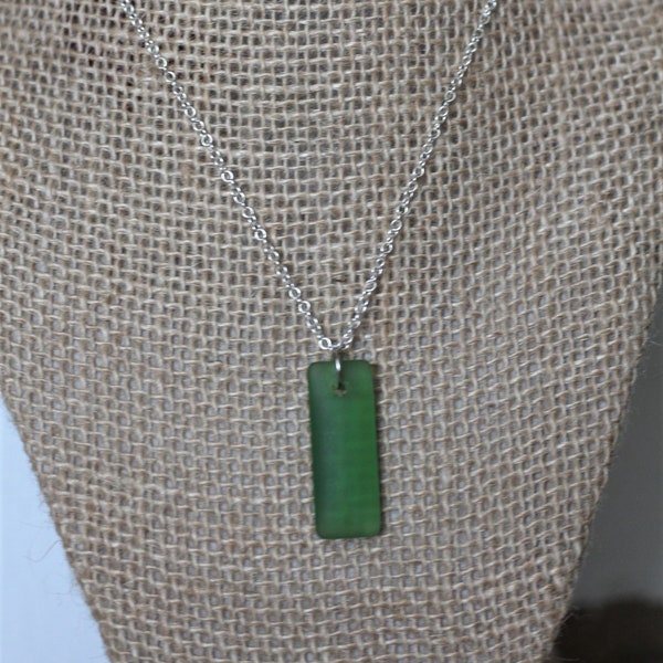 Green Sea Glass Necklace, Silver Sea Glass Necklace, Green Sea glass Jewelry, Green Sea Glass