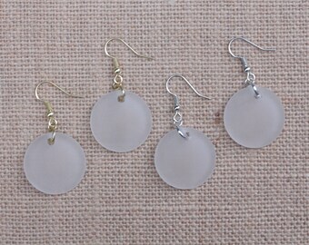 White Frosted Sea Glass Earrings Nickel free Earrings Beach Glass Earring Gifts