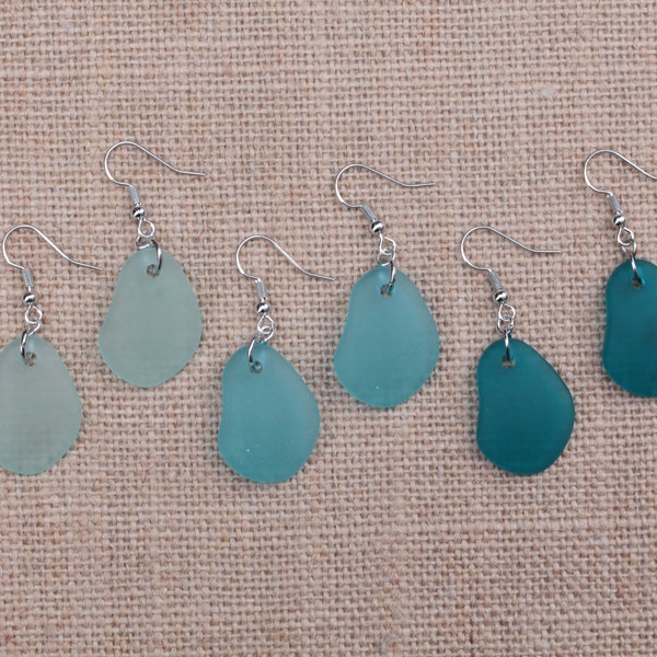 Light Dark Teal Sea Glass Earrings Nickel free Earrings Beach Glass Earring Gifts