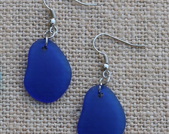 Cobalt Dark Blue Pear shaped Sea Glass Earrings Nickel free Earrings Beach Glass Earring Gifts