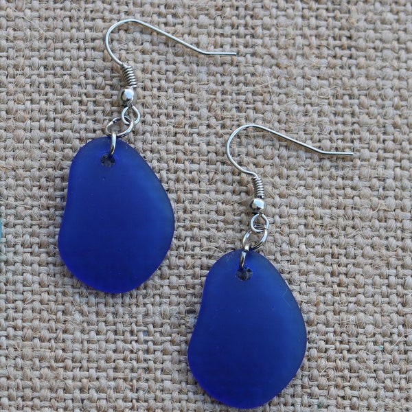 Cobalt Dark Blue Pear shaped Sea Glass Earrings Nickel free Earrings Beach Glass Earring Gifts