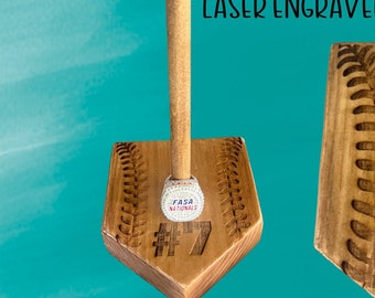 Wooden Softball - Baseball Award Ring Holder Display. Display Championship or Finalist Rings-All are engraved with laces-Can be personalized