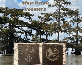 Louisiana Sportsman's Paradise-Slate Coaster-Engraved Drink Coaster-Fleur de Lis-Duck hunting coaster