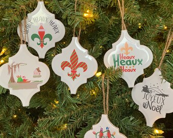 Set of 6 - Cajun Christmas Ornaments-Ceramic Tile Ornaments- Handmade Christmas Ornament Active