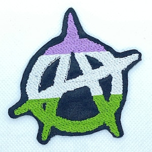 Genderqueer Pride Anarchy Patch, Iron-On Patch, Sew-On Patch image 1