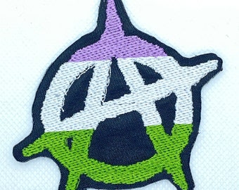Genderqueer Pride Anarchy Patch, Iron-On Patch, Sew-On Patch