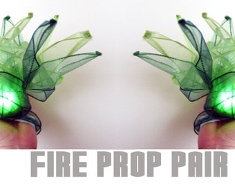 Green light up fire prop pair bundle, witch accessory, cosplay prop, photography prop