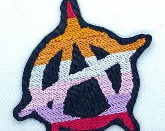 Lesbian Pride Anarchy Patch, Iron-On Patch, Sew-On Patch