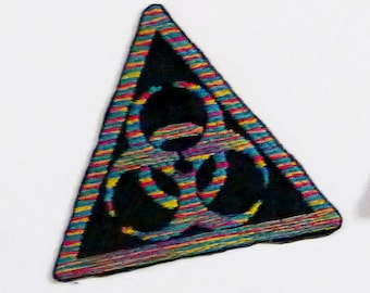 Rainbow Glitch Biohazard Patch, Iron-On Patch, Sew-On Patch, Cyberpunk Patch