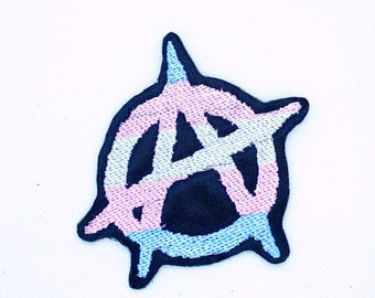 Transgender Pride Anarchy Patch, Iron-On Patch, Sew-On Patch