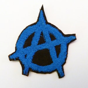 Blauer Anarchy Patch, Bügelbild, Aufnäher zum Aufnähen, Cyberpunk Patch