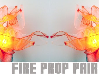 Orange light up fire prop pair bundle, Halloween LED fire accessory, fairy costume prop, witch accessory, cosplay prop