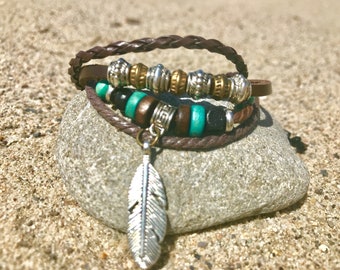 The "Santa Barbara" Bracelet- leather bracelet -surfer bracelet -friendship bracelet -beach jewelry -boho bracelet