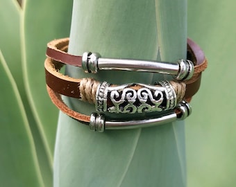 The "Malibu " Bracelet- leather bracelet - surfer bracelet- frienship bracelet- beach jewelry - boho bracelet