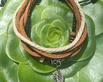 The "Encinitas "Bracelet- leather bracelet - surfer bracelet- frienship bracelet- beach jewelry - boho bracelet - handmade