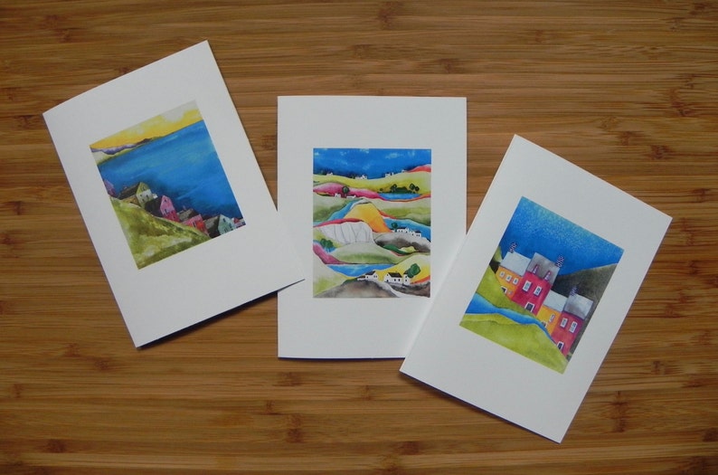 Landscape and Houses Card Set, Blank notecards with envelopes, Housewarming Gift image 1