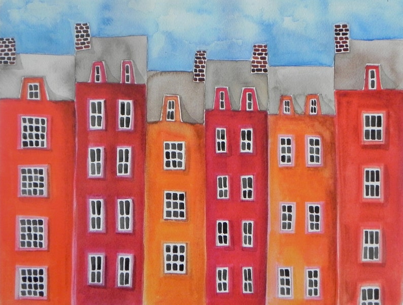 Red Row Houses Card Set, Blank notecards with envelopes, House Art image 3