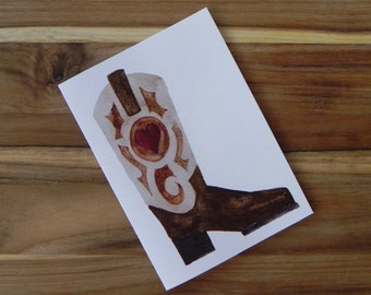 Cowboy Love Card Set, Cowboy Boots and Hearts, Eight blank notecards and envelopes