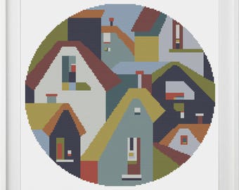 Dutch City, Architecture, houses, neighborhood, Cross Stitch Pattern, PDF, instant download