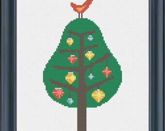 Christmas Tree with Bird, Cross Stitch Pattern, PDF, instant download