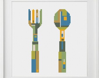 Fork and Spoon, kitchen, PDF, Cross Stitch Pattern, instant download