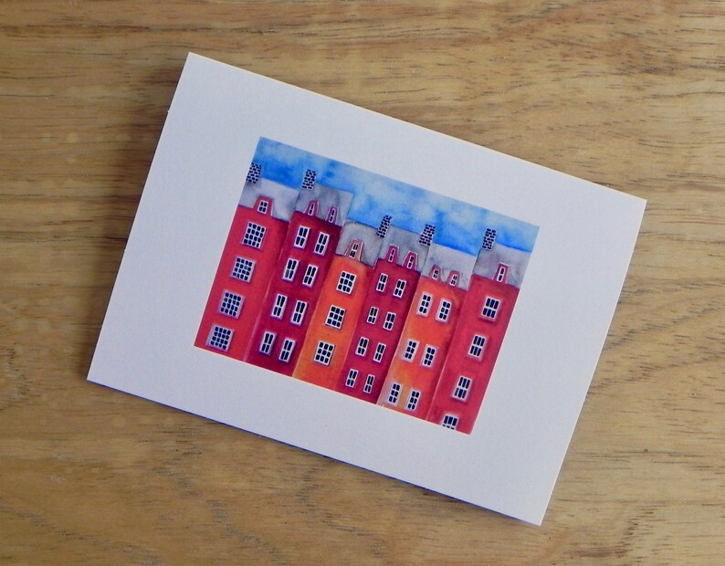 Red Row Houses Card Set, Blank notecards with envelopes, House Art image 1